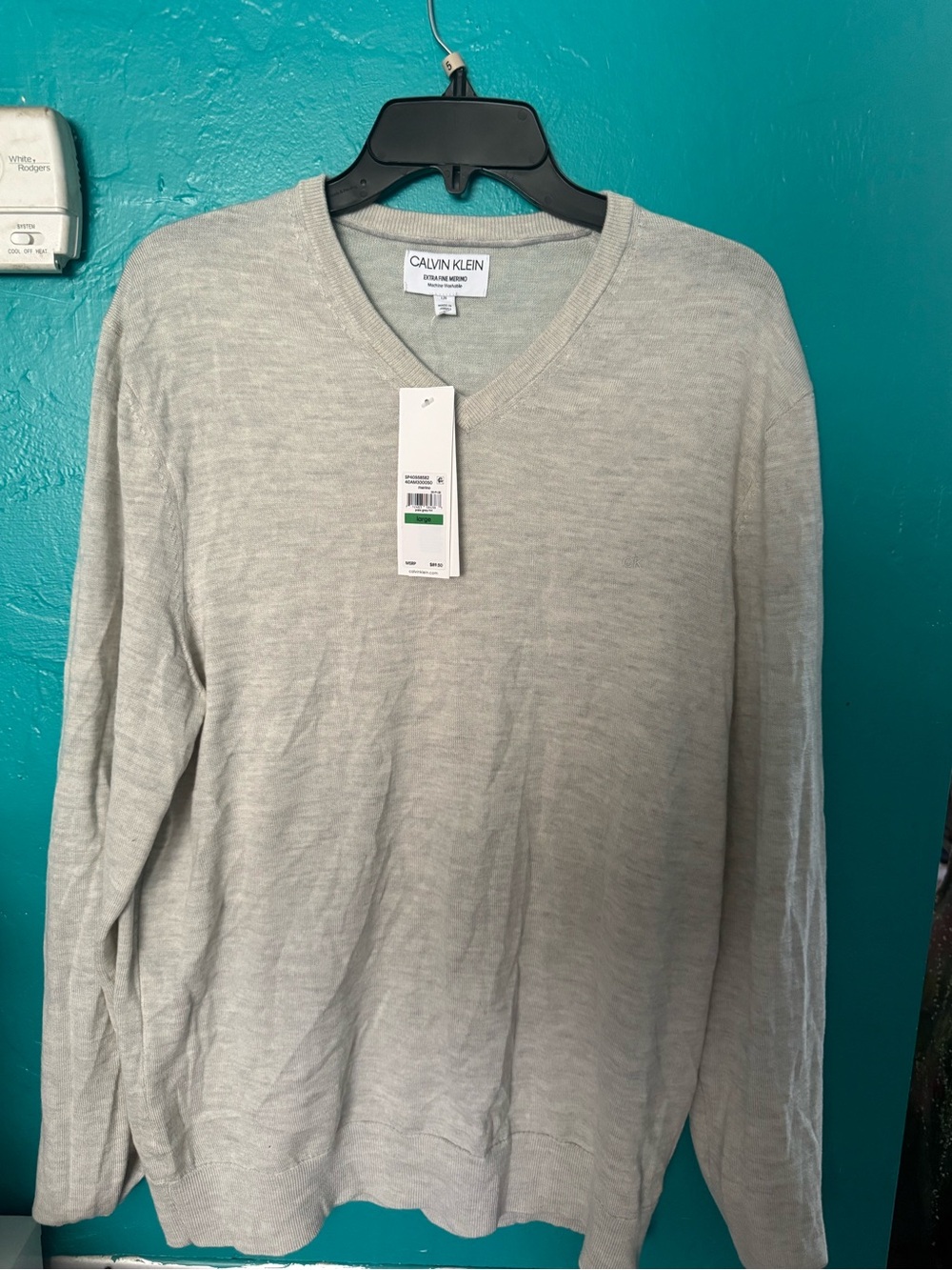 Calvin Klein Men’s Heather Light Gray V-Neck Sweater
